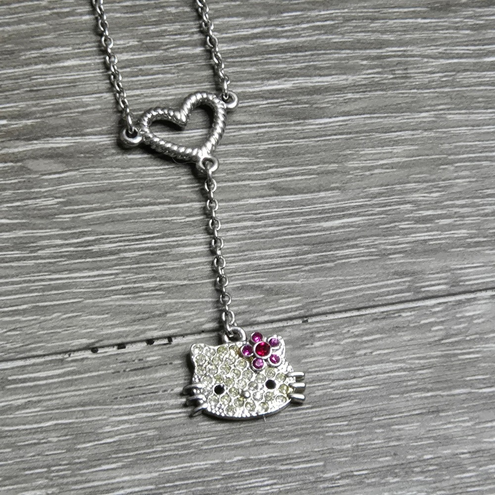 Vintage Sanrio Hello Kitty 2003 Rhinestone Necklace Charm Pendant 17in